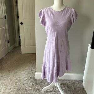 A three Maven West Lavender Flutter Sleeve Midi hi-low Dress